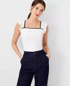 Ann Taylor Ric Rac Flounce Linen Blend Tank Top In White