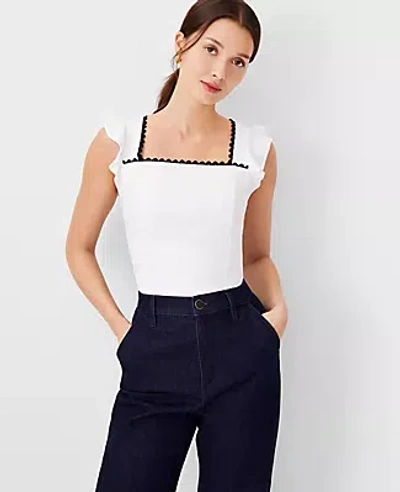 Ann Taylor Ric Rac Flounce Linen Blend Tank Top In White