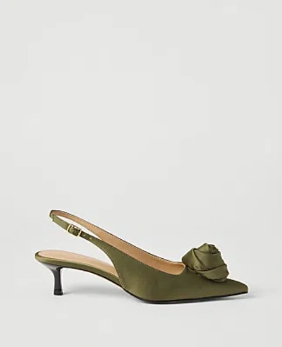 Ann Taylor Rosette Kitten Heel Slingback Pump In Green