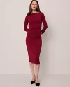 Ann Taylor Ruched Knit Midi Dress In Burgundy