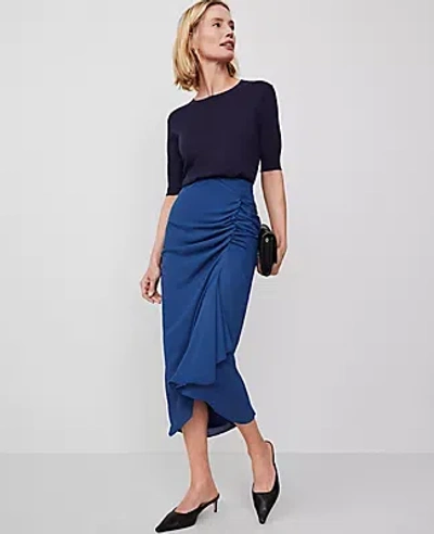 Ann Taylor Ruched Midi Skirt In Calm Shores