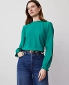 Ann Taylor Ruffle Blouson Sleeve Popover Top In Shady Glade