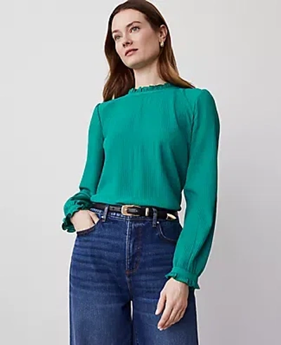 Ann Taylor Ruffle Blouson Sleeve Popover Top In Shady Glade