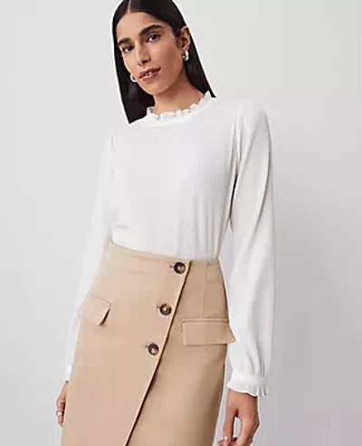 Ann Taylor Ruffle Blouson Sleeve Popover Top In Winter White