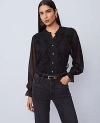 Ann Taylor Ruffle Button Down Shirt In Black