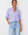 Ann Taylor Ruffle Button Top In Purple Petal