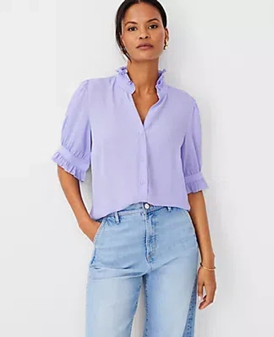 Ann Taylor Ruffle Button Top In Purple Petal