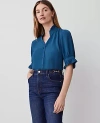 Ann Taylor Ruffle Button Top In Underwater Teal