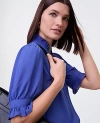 Ann Taylor Ruffle Collar Blouse In Blue