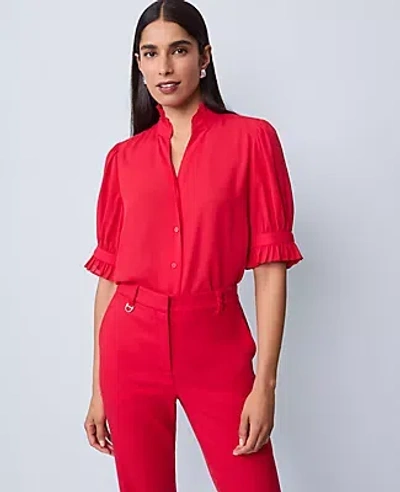 Ann Taylor Ruffle Collar Blouse In Red