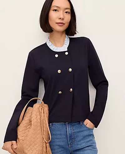 Ann Taylor Ruffle Collar Knit Jacket In Black