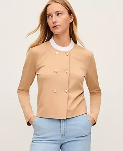 Ann Taylor Ruffle Collar Knit Jacket In Brown