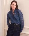 Ann Taylor Ruffle Collar Lace Blouse In Blue
