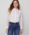 Ann Taylor Ruffle Collar Lace Blouse In White