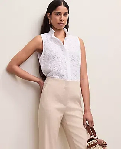 Ann Taylor Ruffle Collar Lace Sleeveless Shirt In White