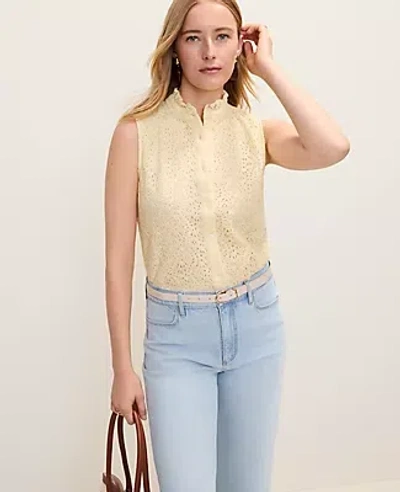 Ann Taylor Ruffle Collar Lace Sleeveless Shirt In Yellow
