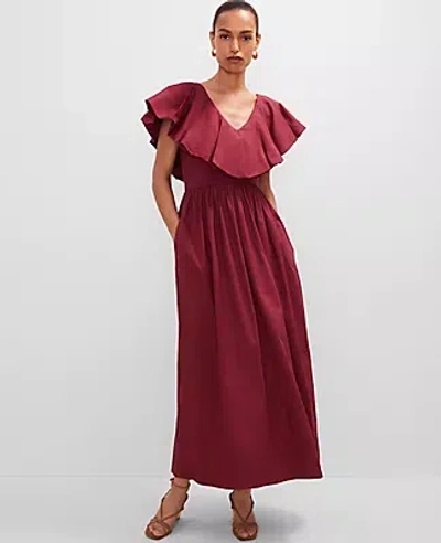 Ann Taylor Ruffle Collar Maxi Flare Dress