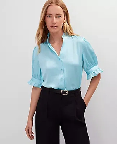 Ann Taylor Ruffle Collar Shirt In Blue