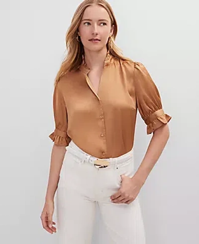 Ann Taylor Ruffle Collar Shirt In Brown