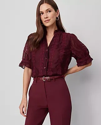 Ann Taylor Ruffle Collar Shirt In Purple
