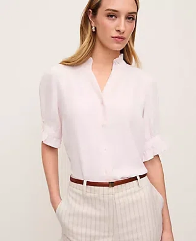 Ann Taylor Ruffle Collar Shirt In White