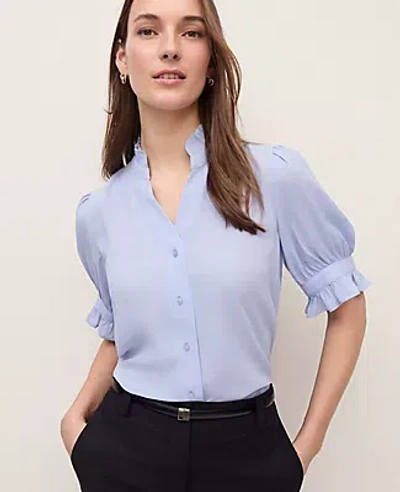 Ann Taylor Ruffle Collar Shirt In Blue