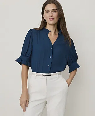 Ann Taylor Ruffle Collar Shirt In Blue