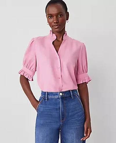 Ann Taylor Ruffle Collar Shirt In Enchanted Pink