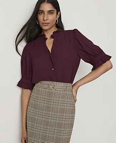 Ann Taylor Ruffle Collar Shirt In Purest Plum