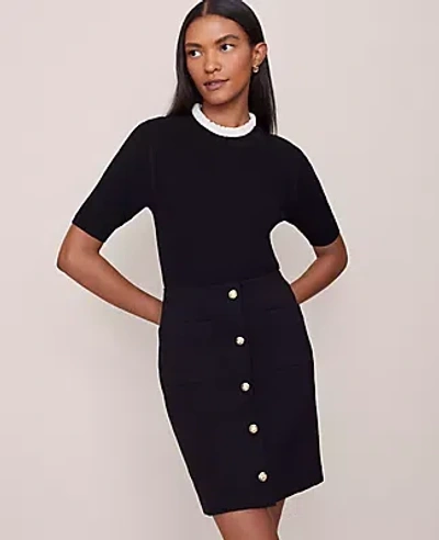 Ann Taylor Ruffle Neck Ribbed Sweater In Black