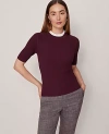 Ann Taylor Ruffle Neck Ribbed Sweater In Purple