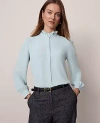 Ann Taylor Ruffle Neck Satin Blouse In Blue