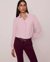 Ann Taylor Ruffle Neck Satin Blouse In Purple