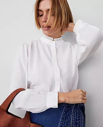 Ann Taylor Ruffle Neck Shirt In White