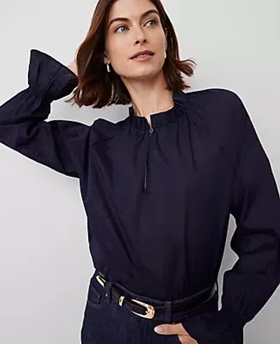 Ann Taylor Ruffle Raglan Popover Top In Night Sky