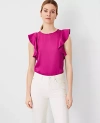 Ann Taylor Ruffle Shoulder Top In Magenta Shadow