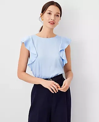 Ann Taylor Ruffle Shoulder Top In Ojai Sky
