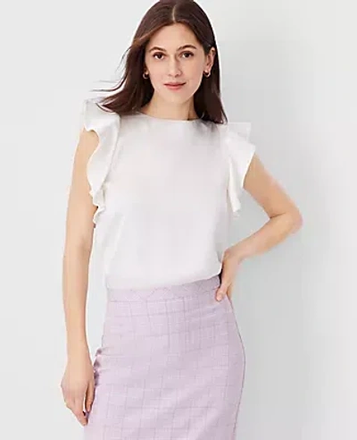 Ann Taylor Ruffle Shoulder Top In Winter White