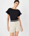 Ann Taylor Ruffle Sleeve Boatneck Top In Black