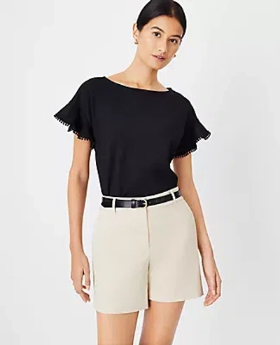 Ann Taylor Ruffle Sleeve Boatneck Top In Black