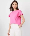 Ann Taylor Ruffle Sleeve Boatneck Top In Valentine Pink