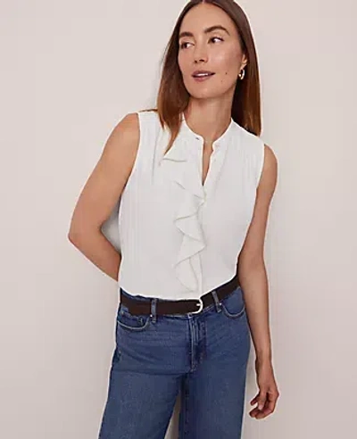 Ann Taylor Ruffle Sleeveless Blouse In White
