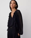 Ann Taylor Ruffle Tie-neck Popover Top In Black