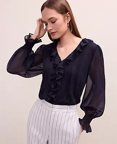 Ann Taylor Ruffle Trim Blouse In Black