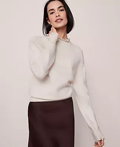 Ann Taylor Ruffle Trimmed Mock Neck Sweater