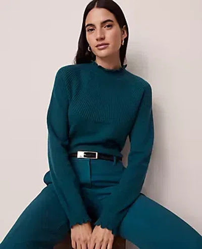 Ann Taylor Ruffle Trimmed Mock Neck Sweater