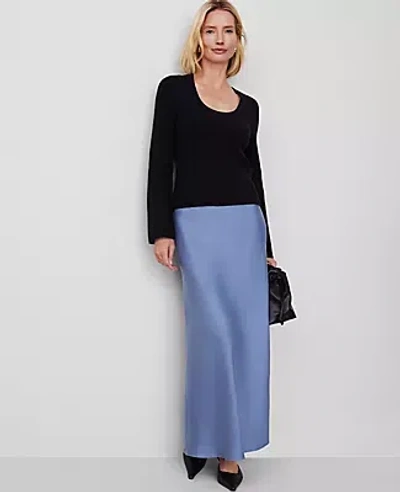 Ann Taylor Sateen Bias Maxi Slip Skirt In Colony Blue