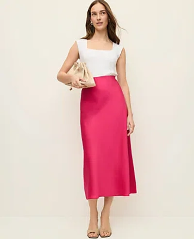 Ann Taylor Satin Bias Midi Slip Skirt In Pink