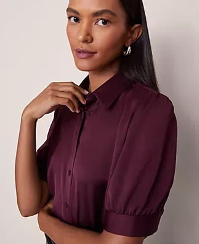 Ann Taylor Satin Blouse In Burgundy