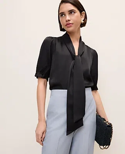 Ann Taylor Satin Bow Blouse In Black